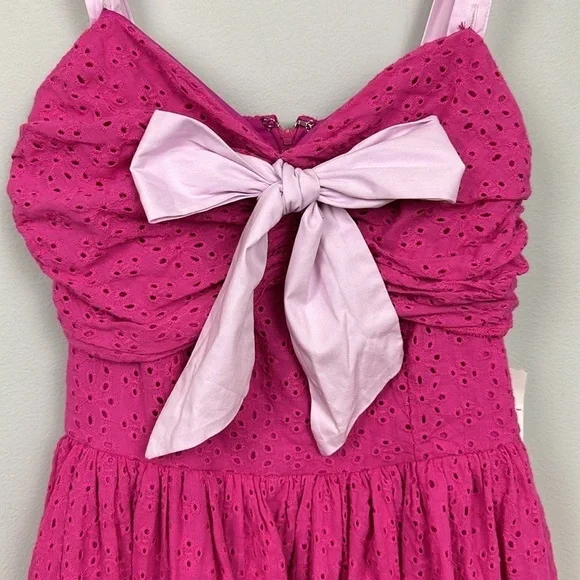 NWT Fushsia Pink Eyelet Flare Dress Sz M - Picture 6 of 12